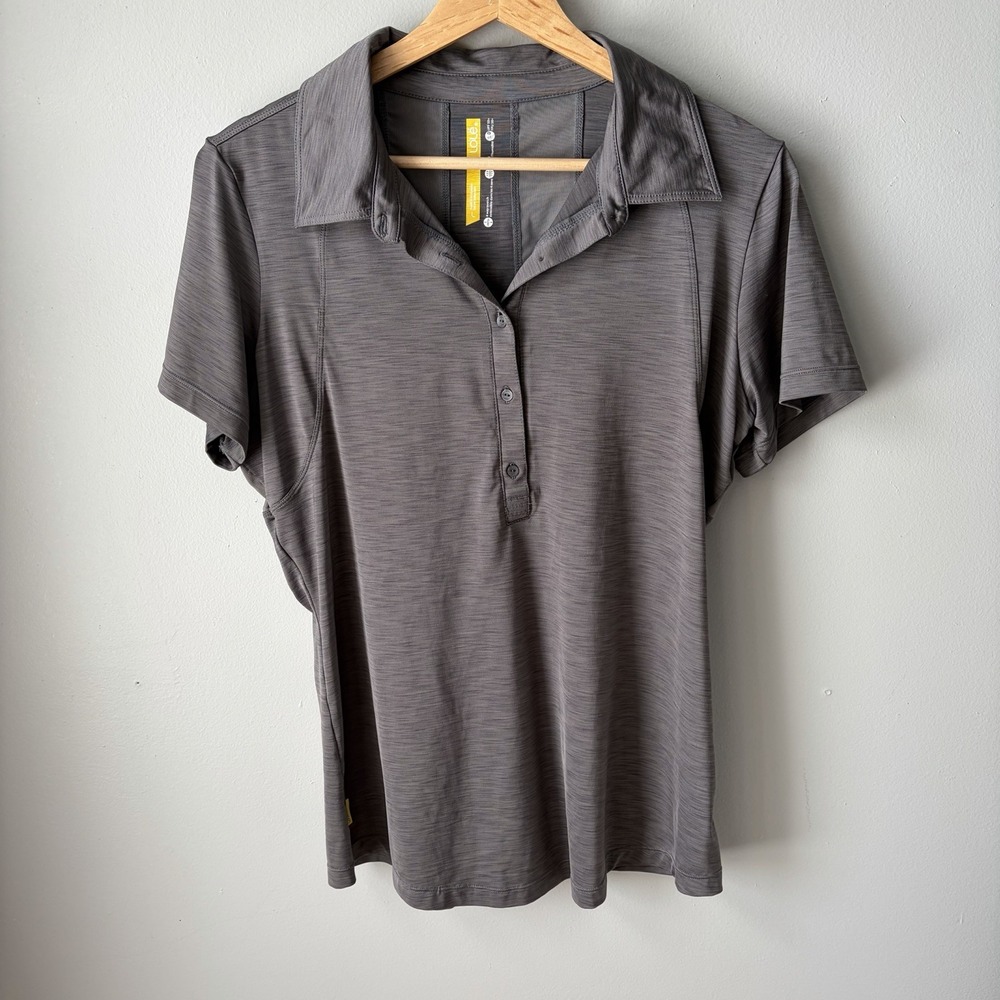 Lole Stretch Polo Shirt Womens Size‎ Large Dark Gray- Short Sleeve GUC